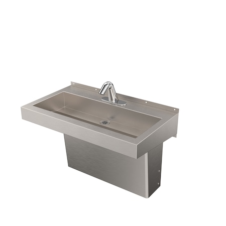 Deluxe-Trough Hand Washing Sink Deluxe Wall Hand-Wash Trough, 1 Sta, 30"w, Trap Enclosure, H&C Wristblade Faucet, Gooseneck Spout DSW130-TC1-F60